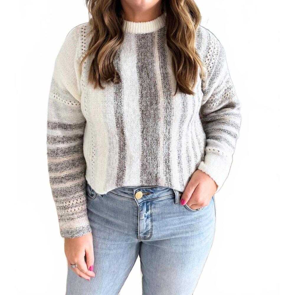 NEW PINCH contrast trim striped sweater in ivory/brown multi